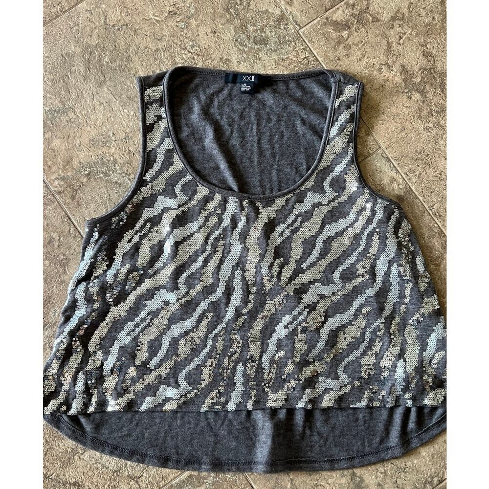 XXI Forever gray tank top with gold and silver sequins, women's size L